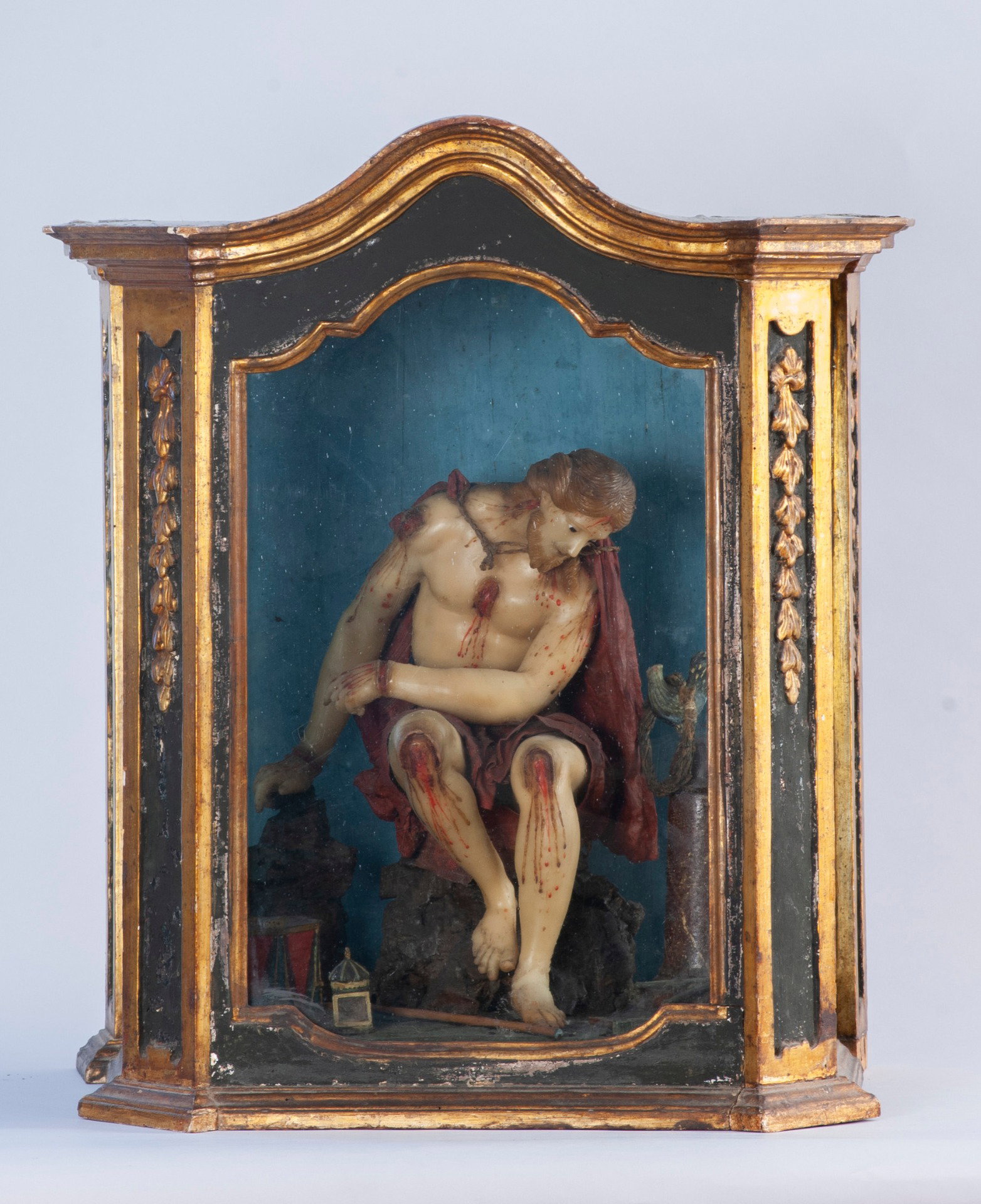 Florence, 18th century, Flagellated Christ in a display case, wax